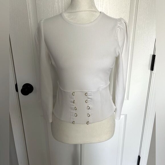 Express Women’s White Top Gold Accents Side Zipper Size Extra Small Stretch - Picture 4 of 11
